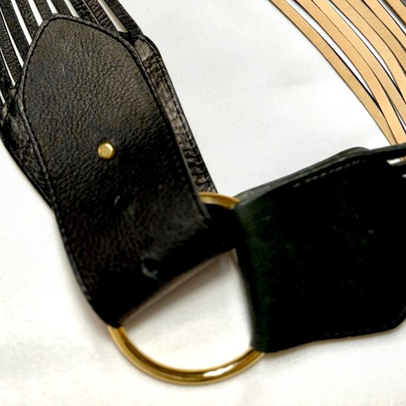 Belt  Leather Belt Black /Gold  with Metal Beads adjustable - Picture 9 of 9